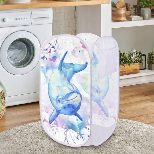 Ti Amo I love you - Exclusive Brand - Watercolor Dolphin - Laundry Hamper White