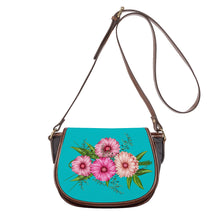 Load image into Gallery viewer, Ti Amo I love you - Exclusive Brand - Vivid Cyan (Robin&#39;s Egg Blue) - Pink Floral - Saddle Bag
