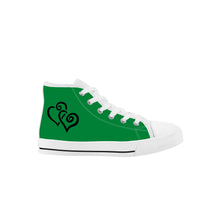 Load image into Gallery viewer, Ti Amo I love you - Exclusive Brand - Fun Green - Double Black Heart - Kids High Top Canvas Shoes
