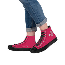 Load image into Gallery viewer, Ti Amo I love you - Cerise Red 2 - Double White Heart - High Top Canvas Shoes - Black  Soles
