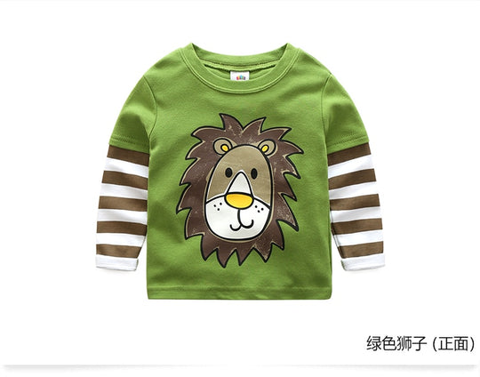 Toddler / Kids - Boys - Cotton Striped &Patchwork Animal Baby  Long Sleeve T-Shirts - Sizes 2T -Kids 10