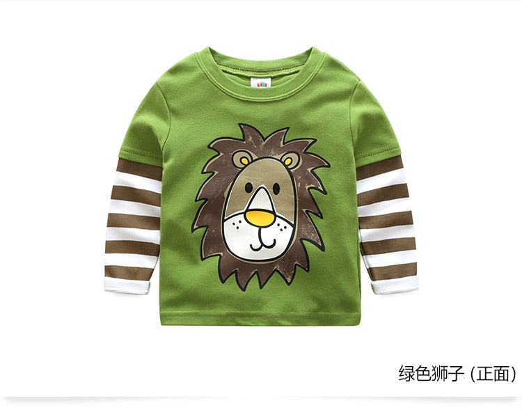 Toddler / Kids - Boys - Cotton Striped &Patchwork Animal Baby  Long Sleeve T-Shirts - Sizes 2T -Kids 10