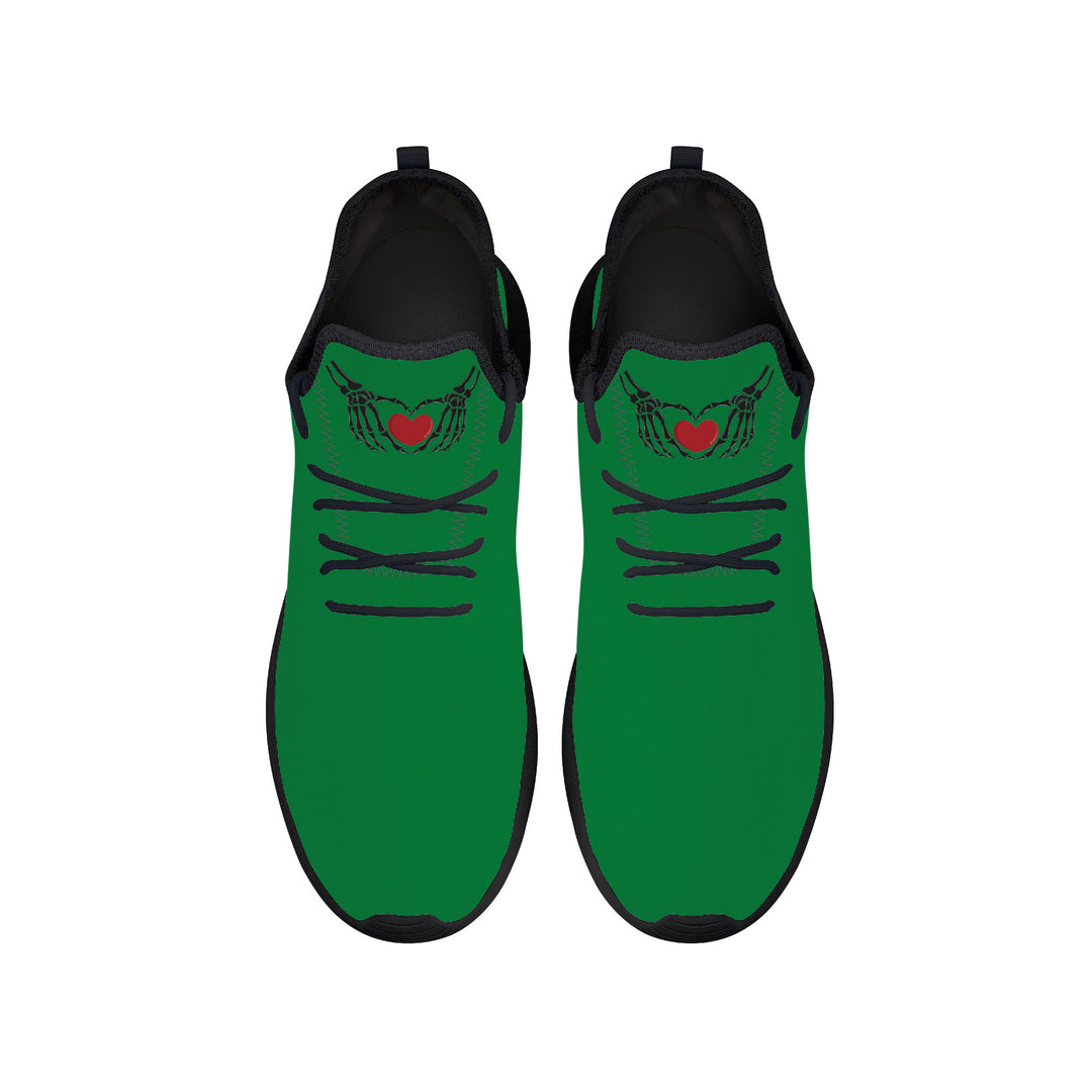 Ti Amo I love you - Exclusive Brand - Fun Green - Skelton Hands with Heart - Mens / Womens - Lightweight Mesh Knit Sneaker - Black Soles