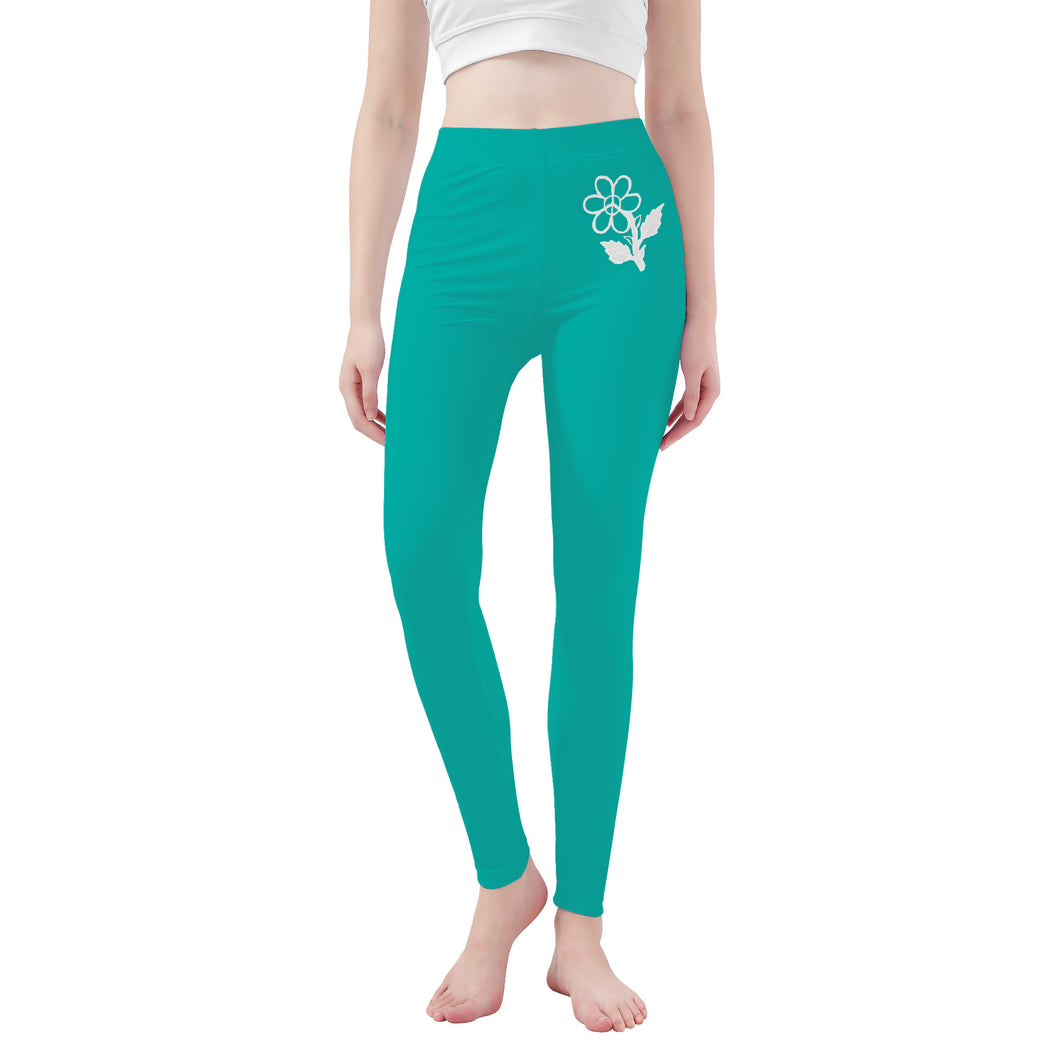 Ti Amo I love you - Exclusive Brand  - Teal -  White Daisy -  Yoga Leggings