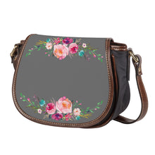 Load image into Gallery viewer, Ti Amo I love you - Exclusive Brand  - Dove Gray - Pink Floral -  Saddle Bag
