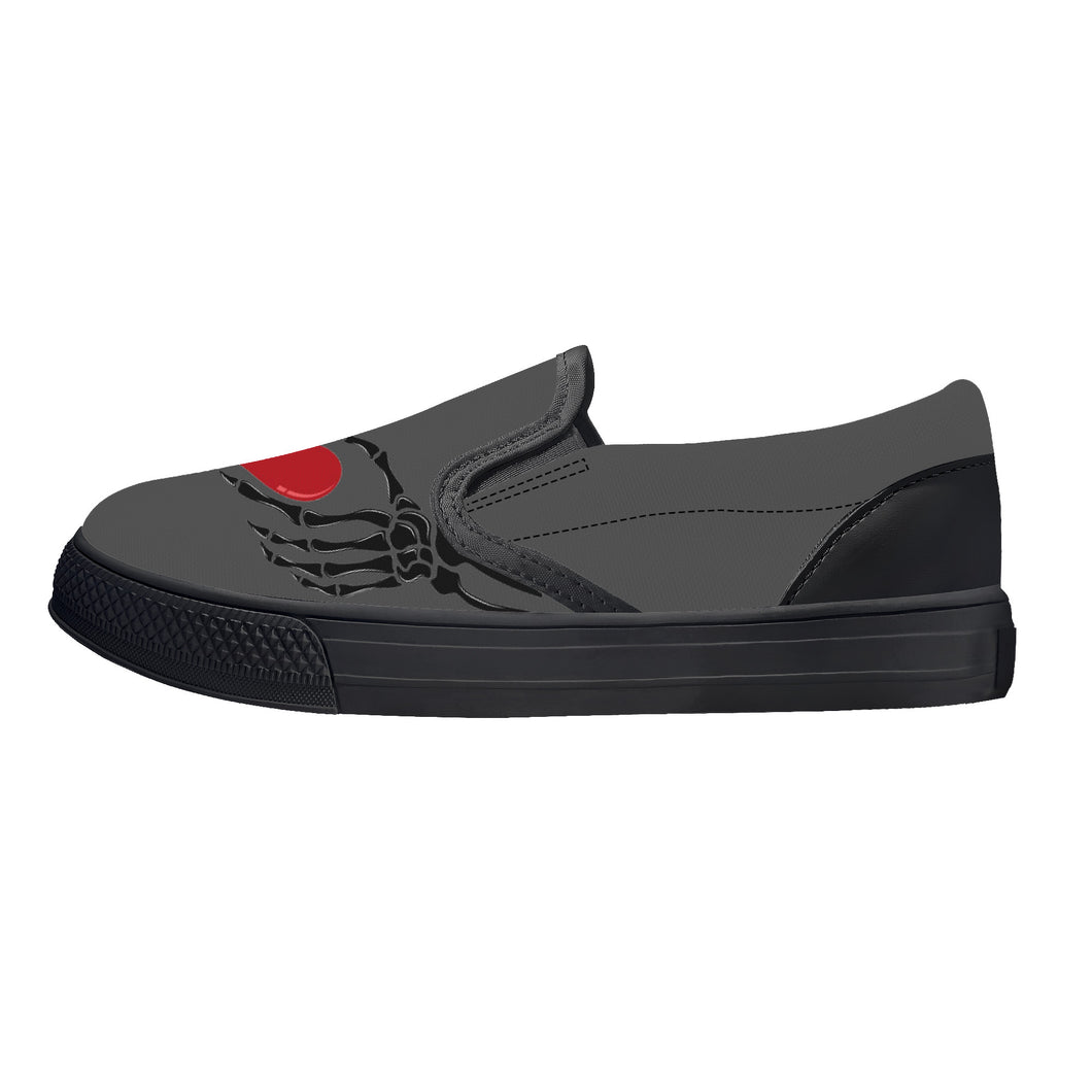 Ti Amo I love you - Exclusive Brand  - Davy's Grey - Skeleton Hands with Heart - Kids Slip-on shoes - Black Soles