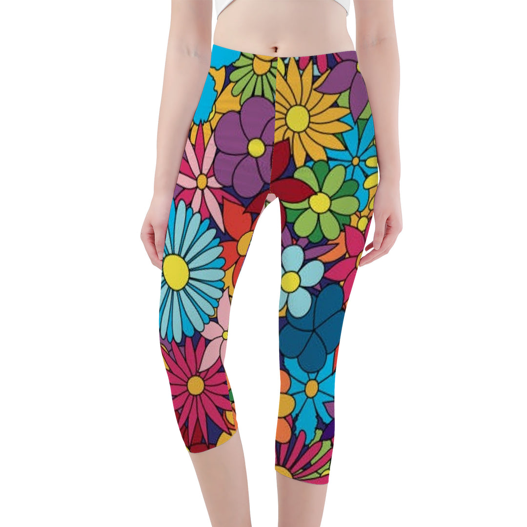 Ti Amo I love you - Exclusive Brand - Multicolored Flowers -  Womens/ Womens Plus / Teen Girls - Capri Yoga Leggings - Dizes XS-3XL