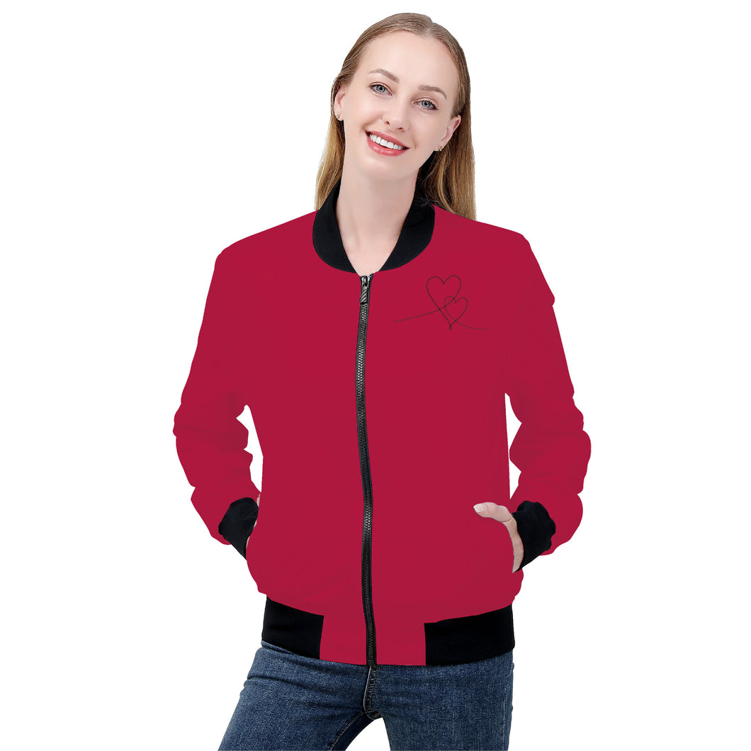 Ti Amo I love you - Exclusive Brand - Cardinal -  Double Script Heart - Women's Bomber Jacket