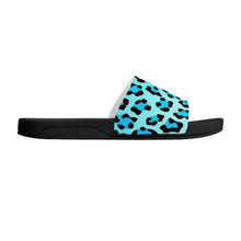 Load image into Gallery viewer, Ti Amo I love you - Exclusive Brand - Bright Turqoiuse &amp; Ice Cold Leopard Pattern - Womens / Childrens  / Youth  - Slide Sandals - Black Soles
