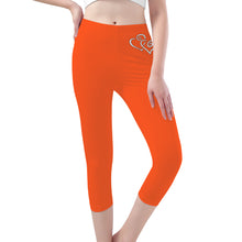 Load image into Gallery viewer, Ti Amo I love you - Exclusive Brand  - Orange - Double White Heart -  Womens / Teen Girls / Womens Plus Size - Capri Yoga Leggings - Sizes XS-3XL
