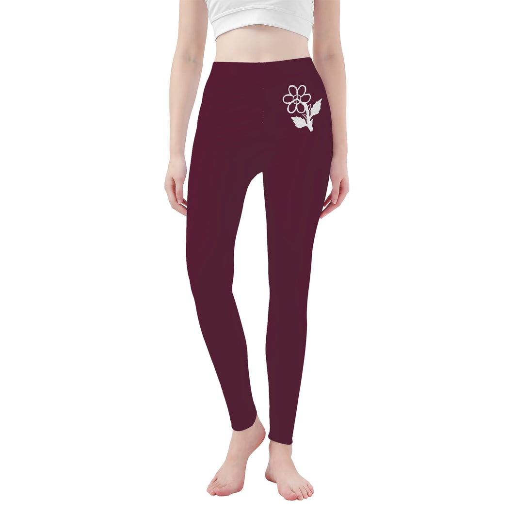 Ti Amo I love you - Exclusive Brand  - Wine Berry - White Daisy -  Yoga Leggings