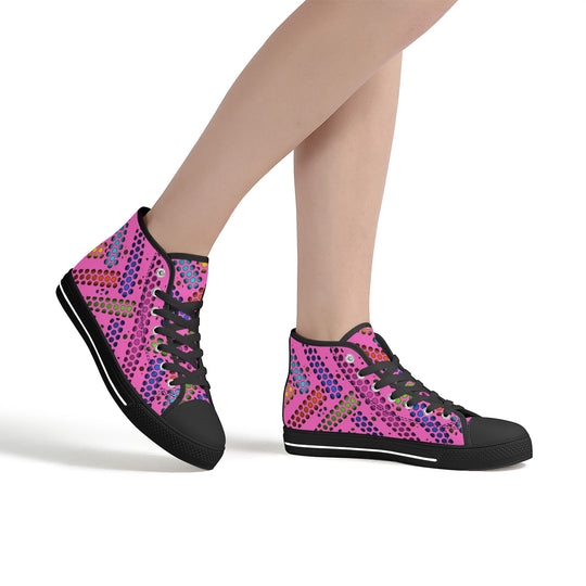 Ti Amo I love you - Exclusive Brand - Hot Pink - Deco Dots - High-Top Canvas Shoes - Black Soles