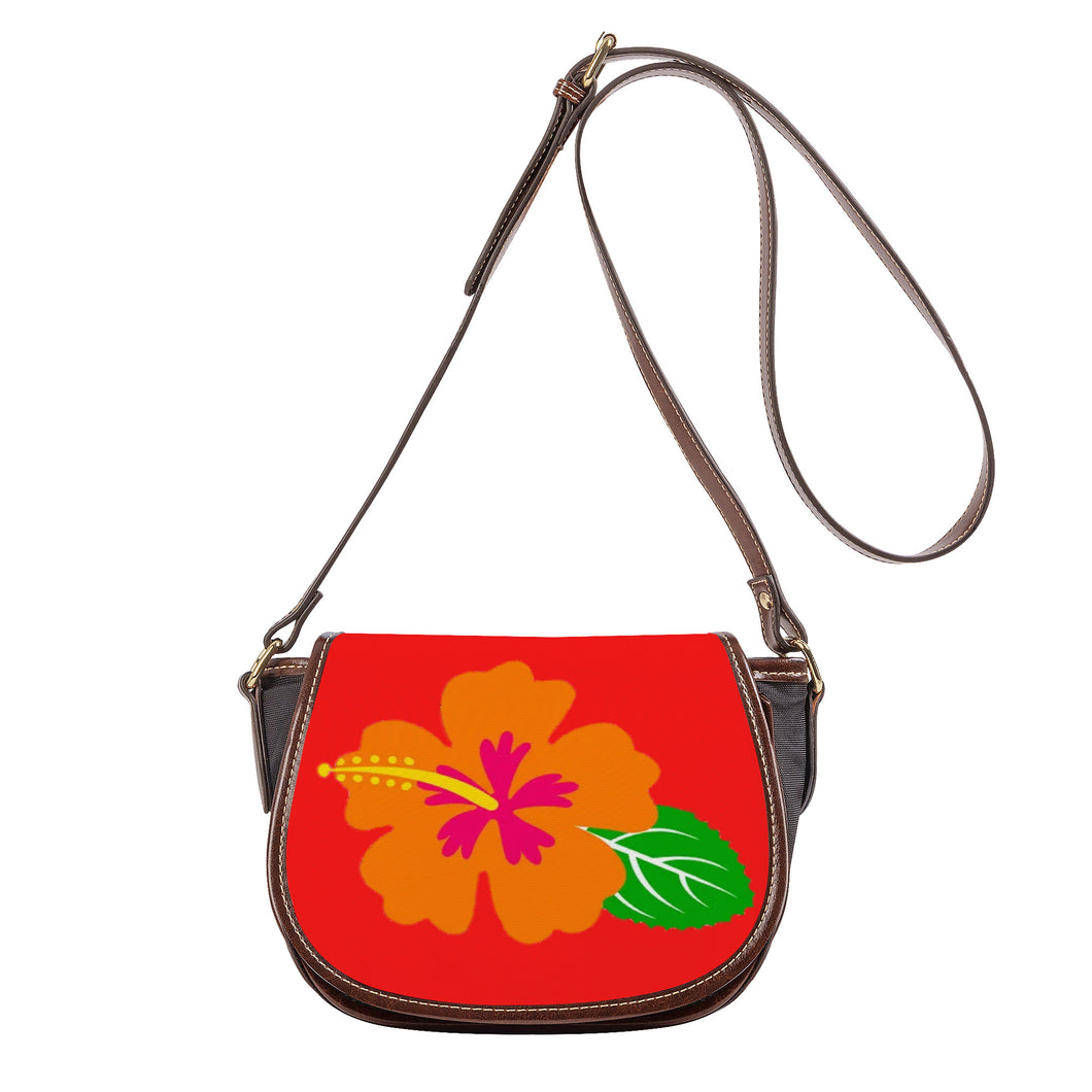 Ti Amo I love you - Exclusive Brand - Red - Hawaiian Flower - Saddle Bag