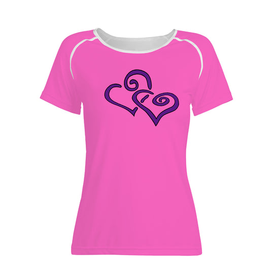 Ti Amo I love you - Exclusive Brand  - Hot Pink - Double Purple Heart -  Women's T shirt