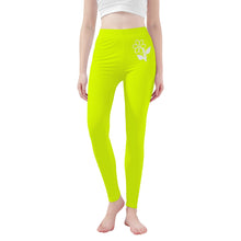 Load image into Gallery viewer, Ti Amo I love you - Exclusive Brand  - Chartreuse 2 -  White Daisy -  Yoga Leggings
