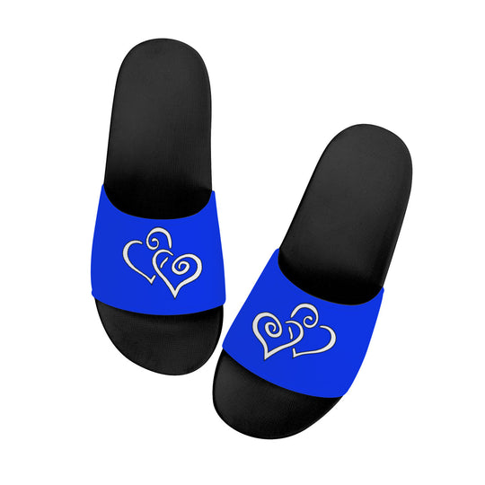 Ti Amo I love you- Exclusive Brand  - Blue Blue Eyes - Double White Heart - Slide Sandals - Black Soles