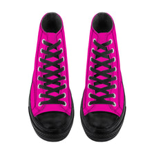 Load image into Gallery viewer, Ti Amo I love you - Hollywood Cerise - Double White Heart - High Top Canvas Shoes - Black  Soles
