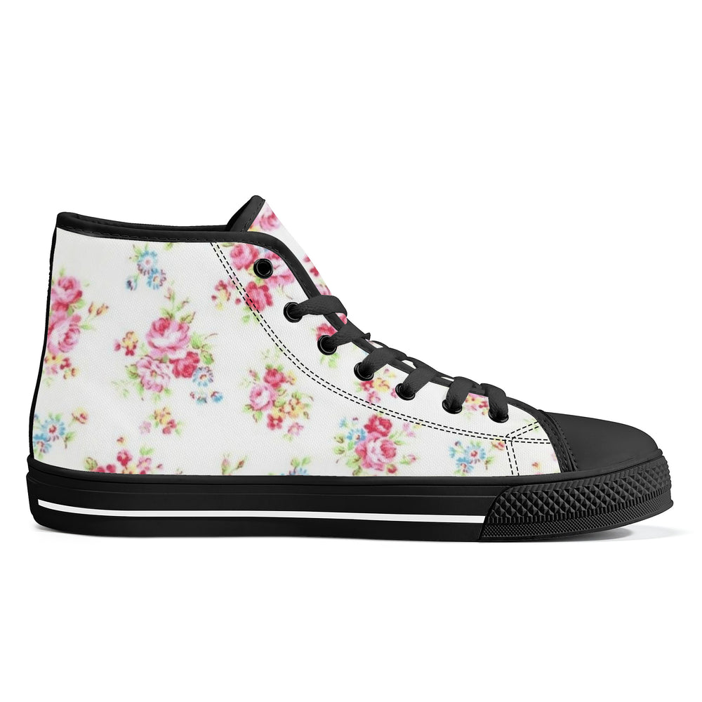 Ti Amo I love you - Exclusive Brand - White - Floral - High-Top Canvas Shoes - Black