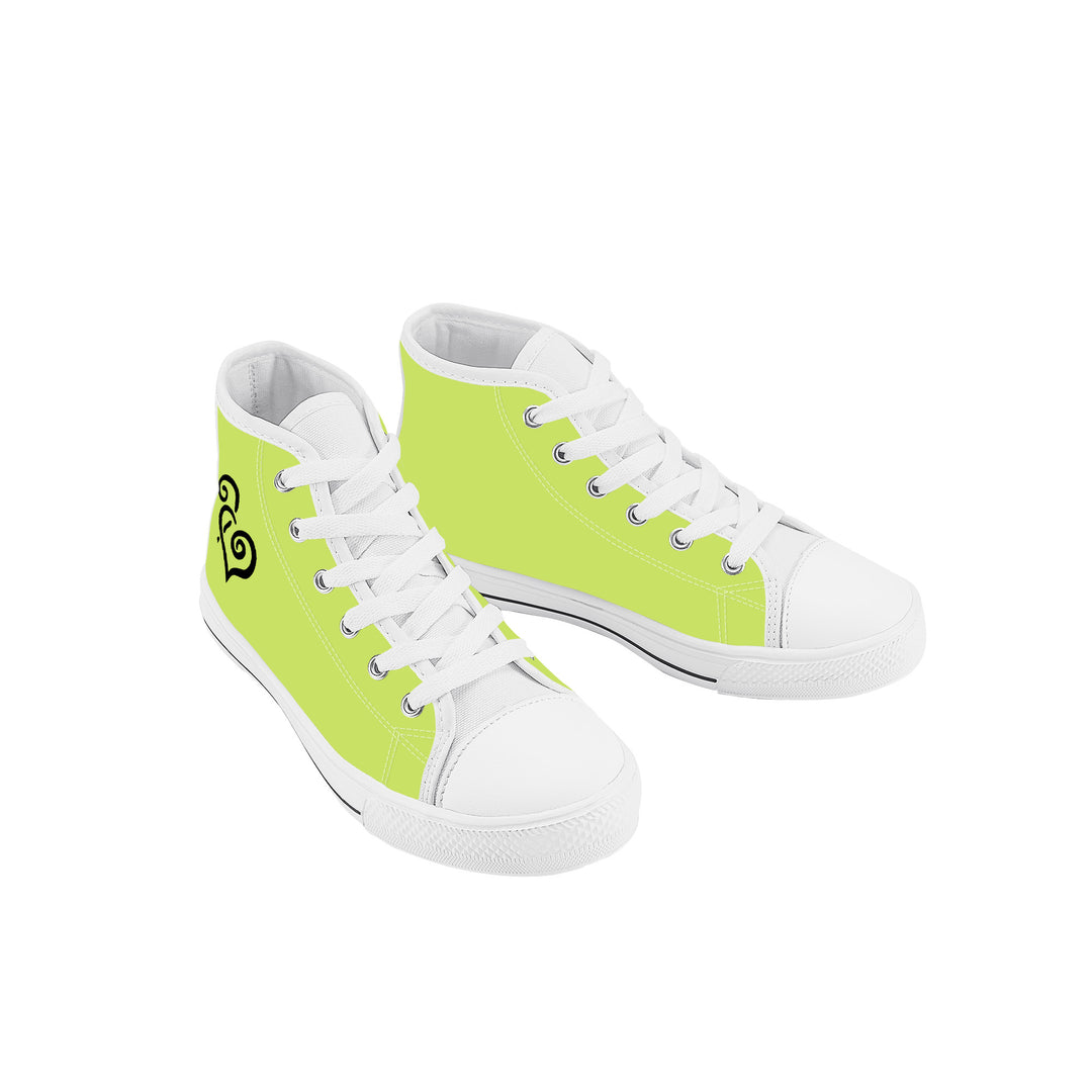 Ti Amo I love you - Exclusive Brand - Yellow Green - Double Black Heart - Kids High Top Canvas Shoes