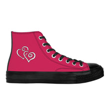 Load image into Gallery viewer, Ti Amo I love you - Cerise Red 2 - Double White Heart - High Top Canvas Shoes - Black  Soles
