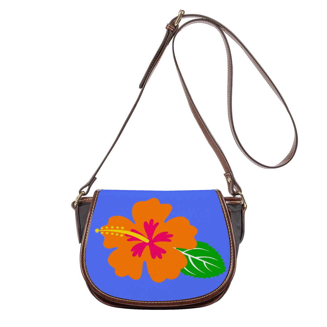 Ti Amo I love you - Exclusive Brand - Neon Blue - Hawaiian Flower - Saddle Bag