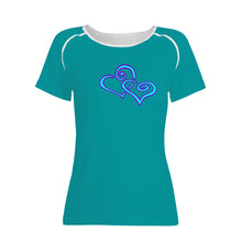 Load image into Gallery viewer, Ti Amo I love you - Exclusive Brand - Persian Green -  Double Cyan Heart - Women&#39;s T shirt
