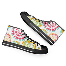 Load image into Gallery viewer, Ti Amo I love you - Exclusive Brand - Goldenrod, Bermuda, Celery, California &amp; Radical Red Tie- Dye - High-Top Canvas Shoes- Black
