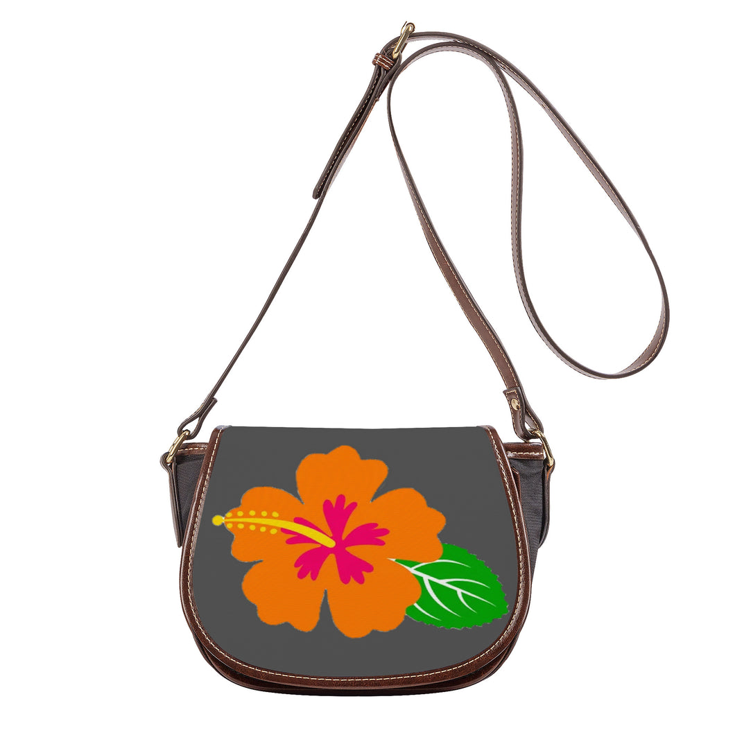 Ti Amo I love you - Exclusive Brand  - Davy's Grey - Hawaiian Flower -  Saddle Bag