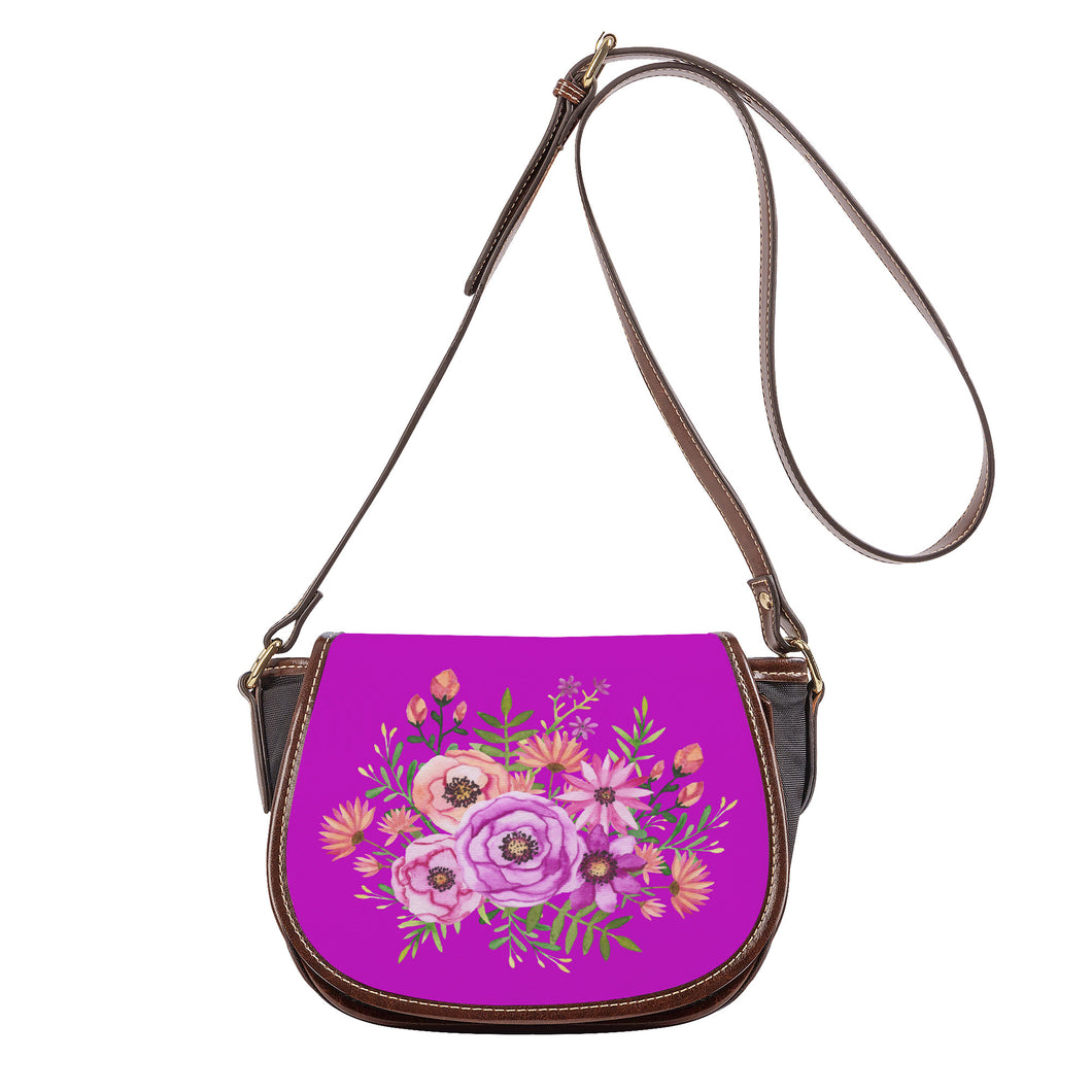 Ti Amo I love you - Exclusive Brand - Antique Fushia - Floral Bouquet - Saddle Bag