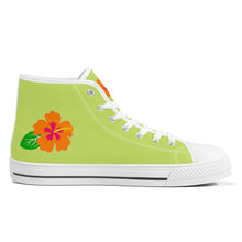 Load image into Gallery viewer, Ti Amo I love you - Exclusive Brand - Hawaiian Flower - Womens High-Top Canvas Shoes - White Soles
