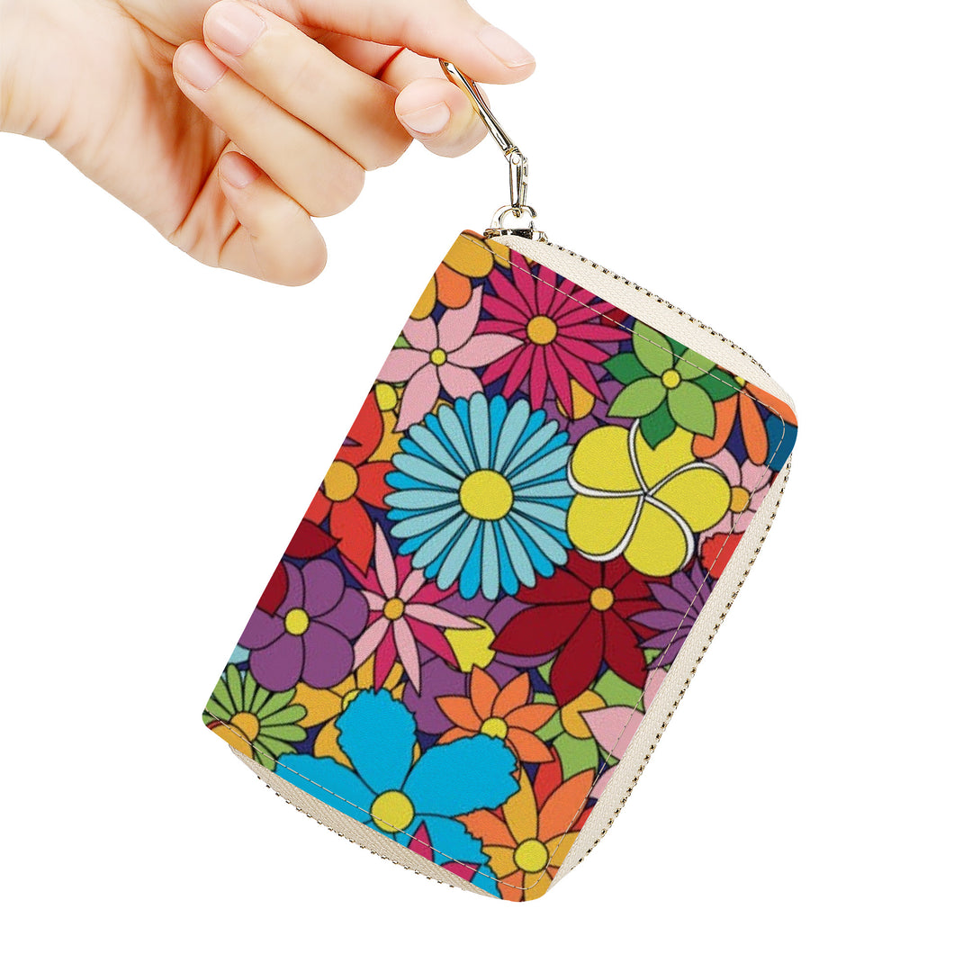 Ti Amo I love you - Exclusive Brand - Colorful Flowers - PU Leather - Zipper Card Holder