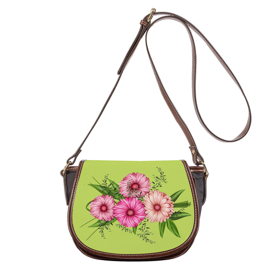 Ti Amo I love you - Exclusive Brand - Yellow Green - Pink Floral - Saddle Bag