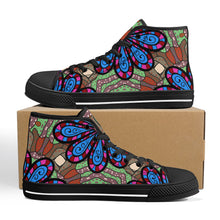 Load image into Gallery viewer, Ti Amo I love you - Exclusive Brand - Cement, Curious Blue, De York, Cerise, Thunderbird Floral Pattern - High-Top Canvas Shoes - Black Soles
