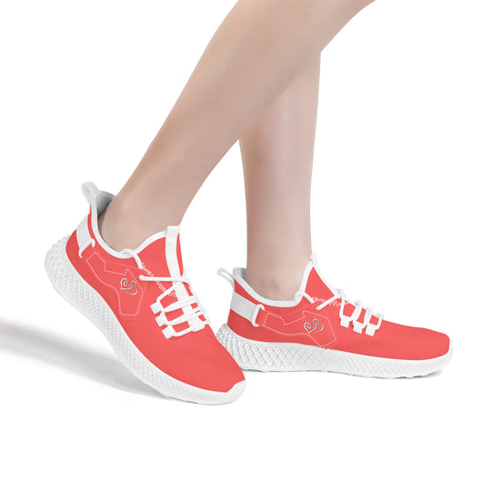 Ti Amo I love you - Exclusive Brand  - Persimmon - Double Heart - Womens Mesh Knit Shoes - White Soles