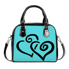 Load image into Gallery viewer, Ti Amo I love you - Exclusive Brand  - Medium Turquoise Blue - Double Black Heart -  Shoulder Handbag
