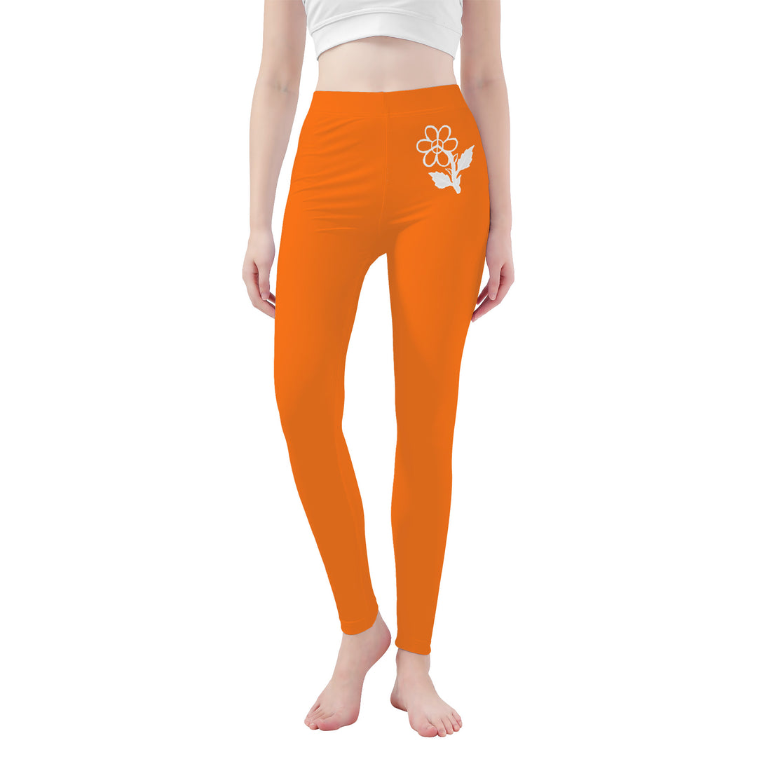 Ti Amo I love you - Exclusive Brand   - Pumpkin - White Daisy -  Yoga Leggings