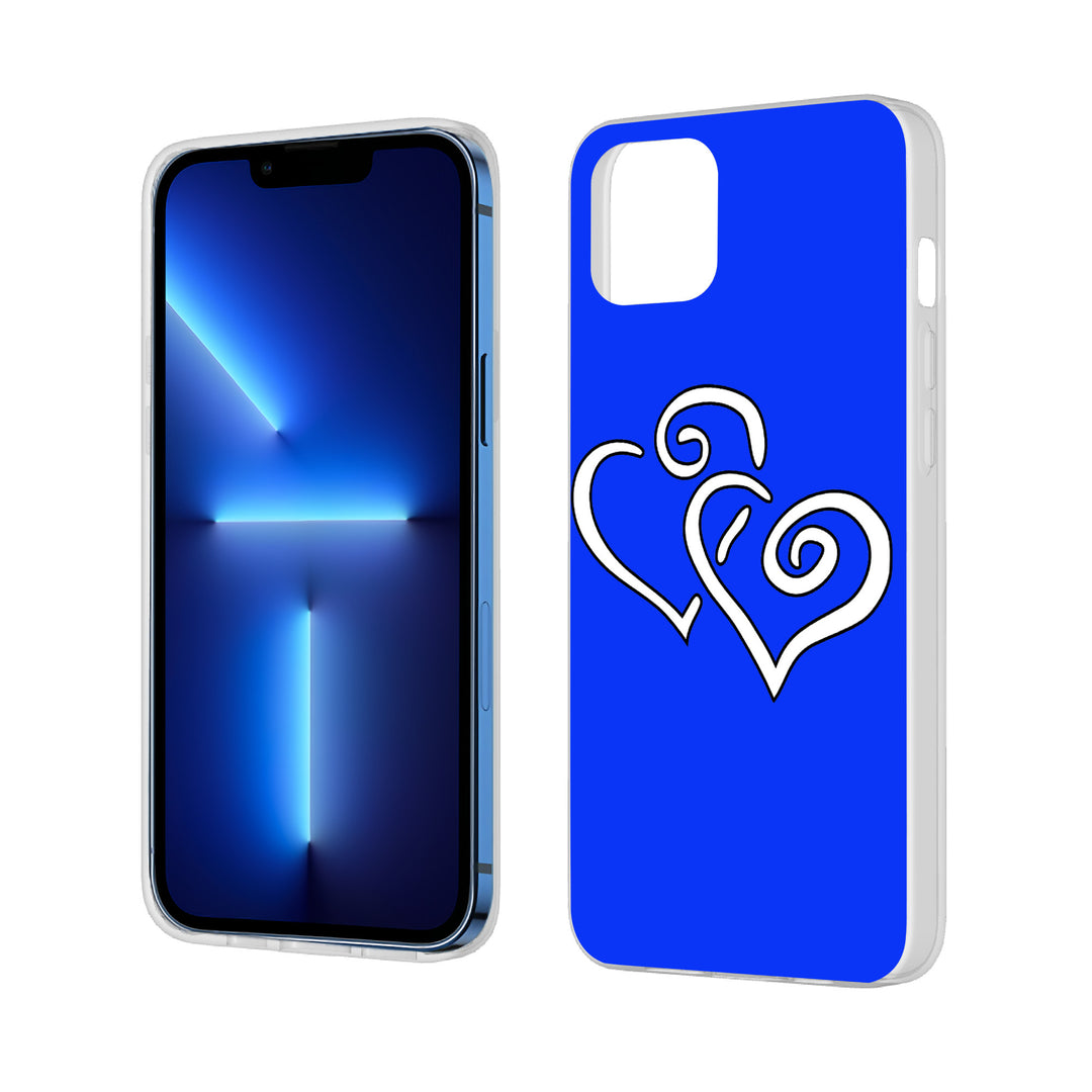 Ti Amo I love you Exclusive Brand - Blue Blue Eyes  - Double White Heart  - iPhone 13 Transparent Case (2 cameras)