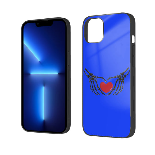 Ti Amo I love you - Exclusive Brand - Blue Blue Eyes - Skeleton Hands with Heart  - iPhone 14 Glass Case (2 cameras)