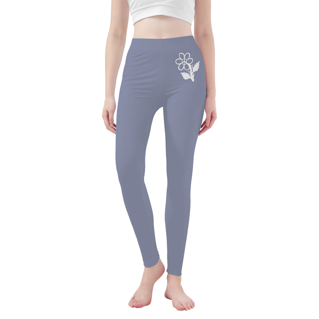 Ti Amo I love you - Exclusive Brand  - Cool Grey -  White Daisy -  Yoga Leggings