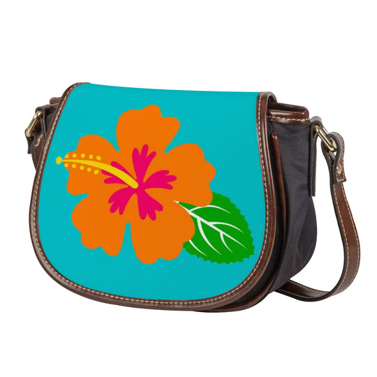 Ti Amo I love you - Exclusive Brand - Vivid Cyan (Robin's Egg Blue) - Hawaiian Flower -  Saddle Bag