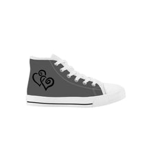 Load image into Gallery viewer, Ti Amo I love you - Exclusive Brand - Davy&#39;s Gray - Double Black Heart -  Kids High Top Canvas Shoes
