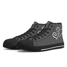 Load image into Gallery viewer, Ti Amo I love you - Exclusive Brand  - Davy&#39;s Grey - Double White Heart - High-Top Canvas Shoes - Black Soles
