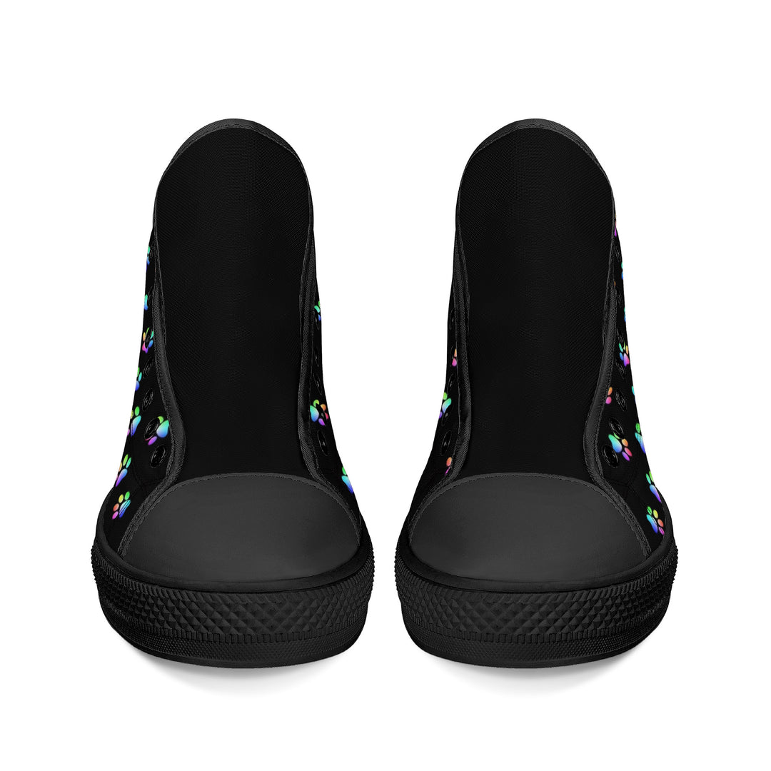 Ti Amo I love you - Exclusive Brand - Paw Prints - High-Top Canvas Shoes - Black Soles