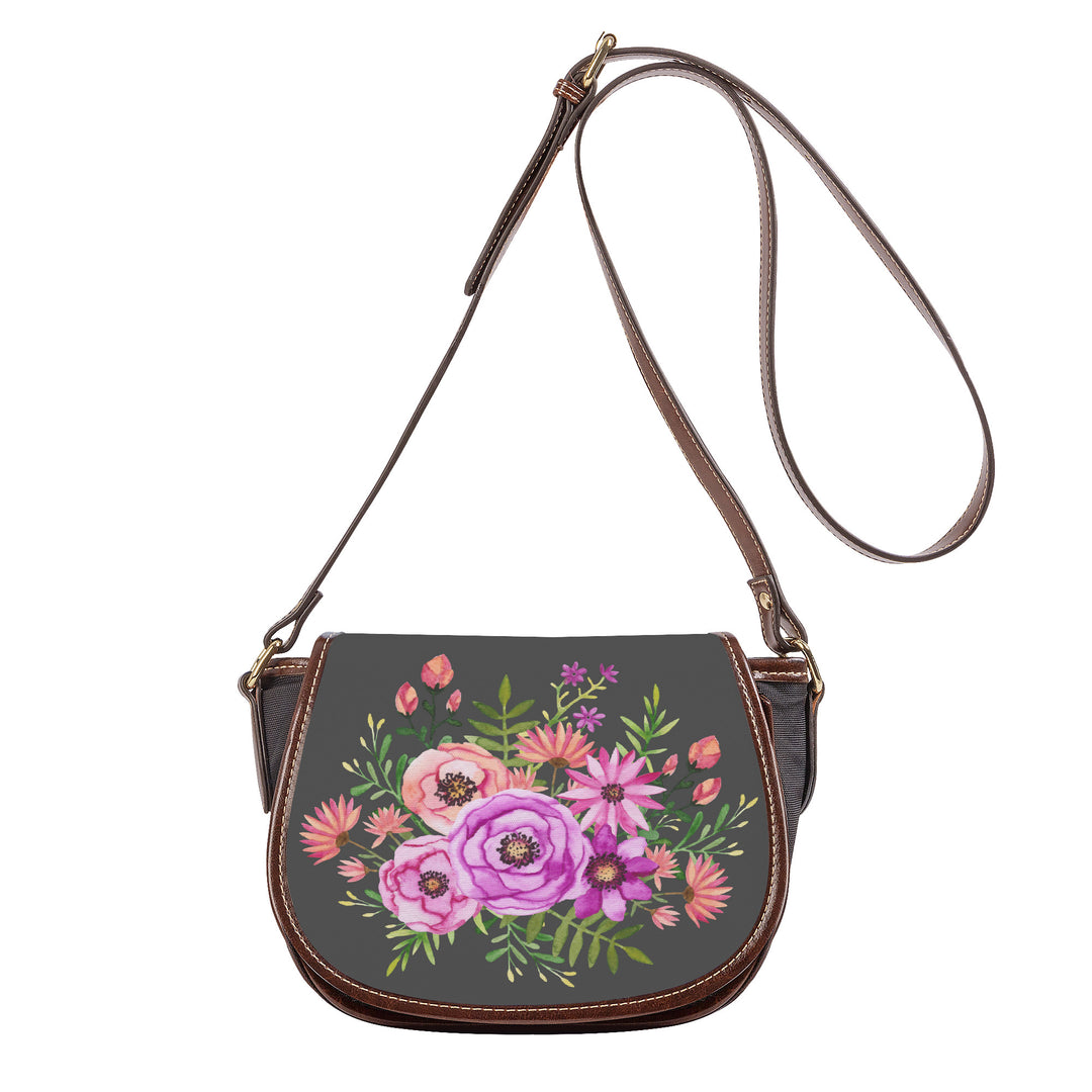 Ti Amo I love you - Exclusive Brand  - Davy's Grey - Pink Floral -  Saddle Bag