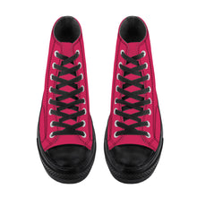 Load image into Gallery viewer, Ti Amo I love you - Cerise Red 2 - Double White Heart - High Top Canvas Shoes - Black  Soles
