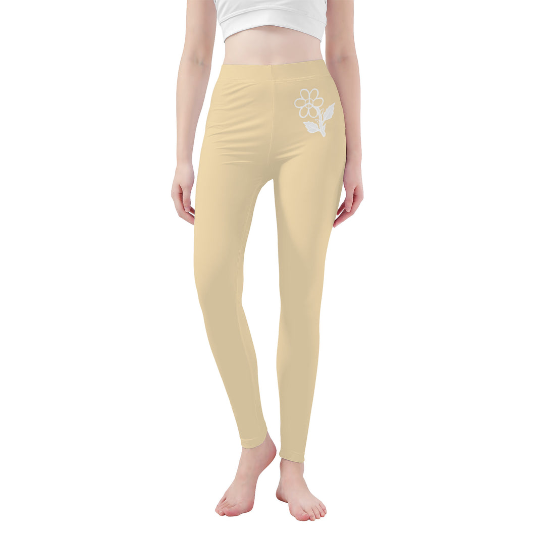 Ti Amo I love you - Exclusive Brand  - Wheat -  White Daisy -  Yoga Leggings