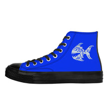 Load image into Gallery viewer, Ti Amo I love you - Exclusive Brand  - Blue Blue Eyes - Angry Fish - High Top Canvas Shoes - Black  Soles
