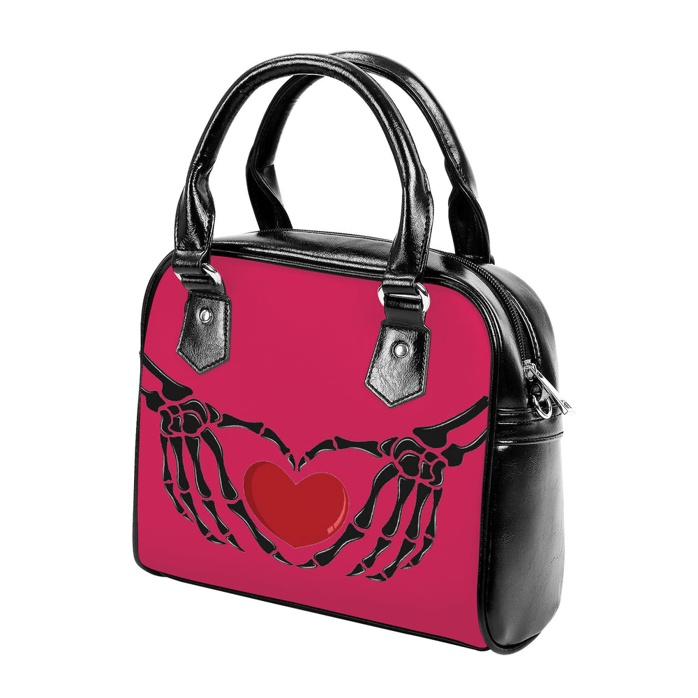 Ti Amo I love you  - Exclusive Brand - Cerise Red 2 - Skeleton Hands with Heart - Shoulder Handbag