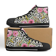 Load image into Gallery viewer, Ti Amo I love you - Exclusive Brand - Leopard with Flowers - High-Top Canvas Shoes - Black
