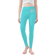 Load image into Gallery viewer, Ti Amo I love you - Exclusive Brand - Medium Turquoise Blue - Angry Fish - Womens/ Teen Girls  / Womens Plus Size  - Yoga Leggings - Sizes XS-3XL
